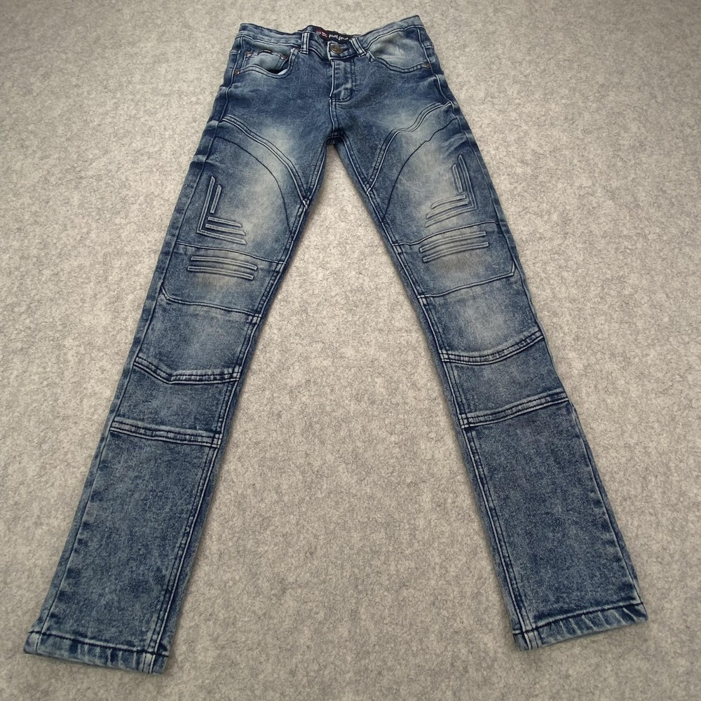 Phat Farm Moto Biker Jeans Boys 12 (24x25) Medium Wash Blue Skinny Stretch Denim